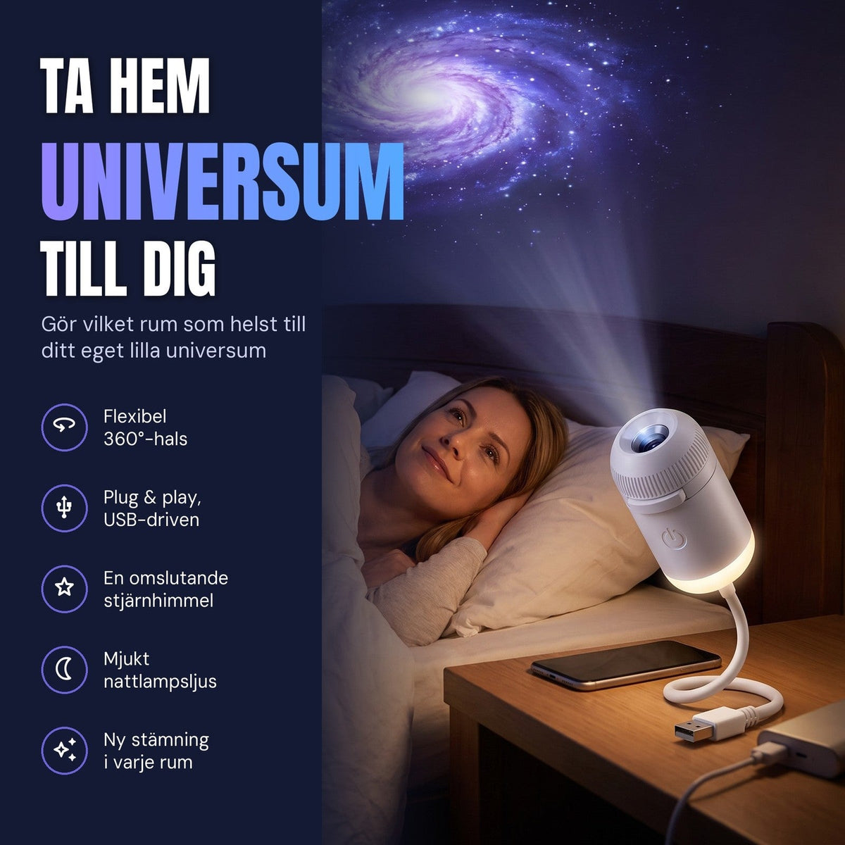 Starly projicerar en galax över sängen